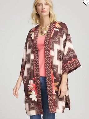 Chicos Long Mixed-Print Kimono